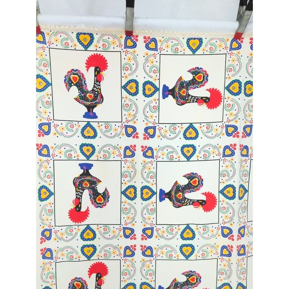 Linen Cotton Portugal Good Luck Rooster Tablecloth  55x73 Folk Art Dala Fabric